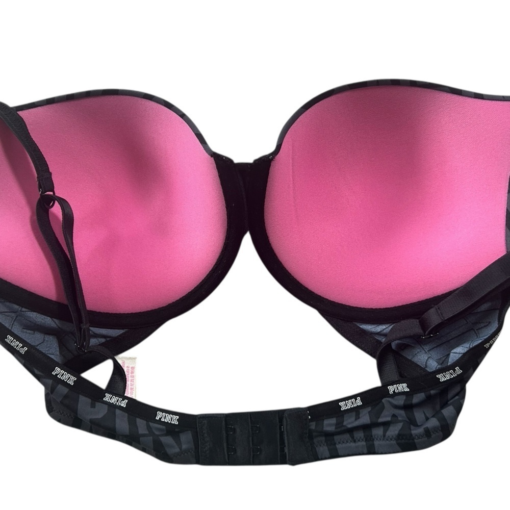 PINK Victoria's Secret Wear Everywhere Push-up Black Grey Bra, Size 34D - Picture 4 of 6